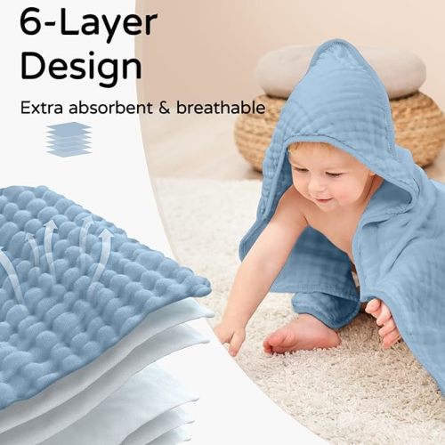 Yoofoss Hooded Baby Towels for Newborn 2 Pack 100% Muslin Cotton Baby Bath Towel with Hood for Babies, Infant, Toddler and Kids, Large 32x32Inch, Soft and Absorbent Newborn Essential