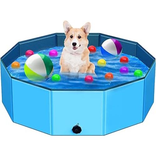 Foldable Dog Pool,39" Collapsible Dog Kids Swimming Pool for Backyard, Portable Kiddie Pool Hard Plastic,Multifunction Ball Pit Pets Bathing Tub for Kids Baby Toddler Dog