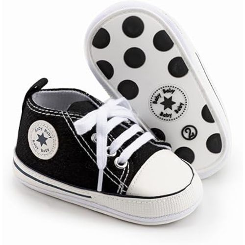 KIDSUN Tutoo Unisex Baby Boys Girls High Top Sneaker Soft Anti-Slip Sole Newborn Infant First Walkers Canvas Denim Shoes