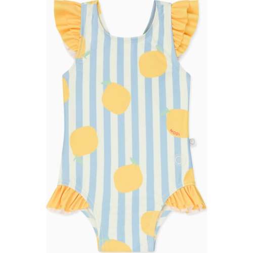 Lemon and Blue Stripe Frill Swimsuit - MORI | Maisonette