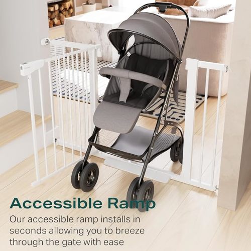 Baby Gate for Stairs, Toddler Safety Essentials for The House, Auto Close Dog Gate for Doorways, Mom's Choice Awards Winner-Easy Install Pressure Mounted Pet Gates for Dogs, White | Cumbor 29.7-46"