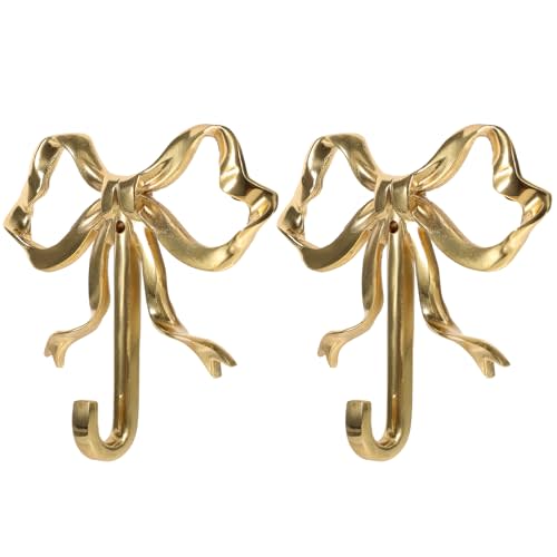 LOGOFUN 2pcs Bow Hook Bowknot Hook Bow Hooks for Wall Bowknot Brass Hook Gold Wall Hooks for Hanging Coat Hat Towel - Large (3.62X3.54X0.79in 9.20X9.00X2.00cm)