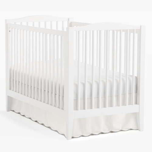 Lush Decor Coastal Chic Scalloped Edge Baby Crib Skirt Single 28" W x 52" L + 16" Drop Gray - Scalloped Crib Skirt - Gender Neutral Nursery Decor - White Crib Skirt