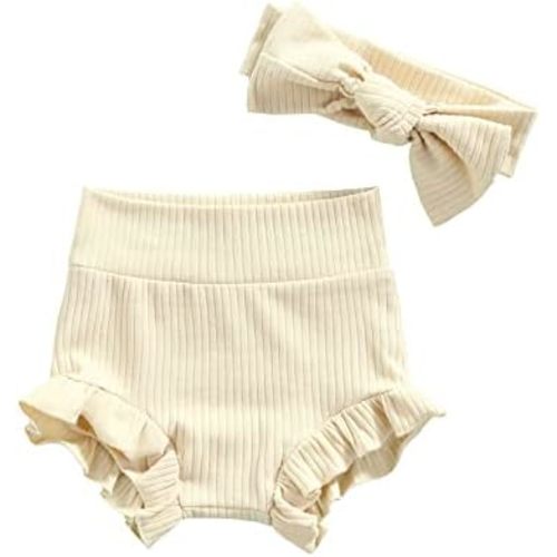 GOOCHEER 2Pcs Newborn Infant Baby Girl Solid Ruffle Bloomer Shorts +Headband Basic Cute Short Pants Summer Outfits