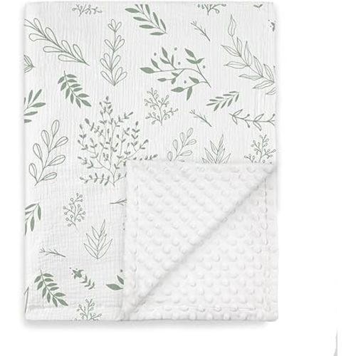 GLLQUEN BABY Blankets for Unisex Boys Girls, Muslin Cotton Front Soft and Breathable, and Dotted Fleece Backing, Printed Bed Nursery Minky Blankets for Toddler Newborn, 30 x40 inches