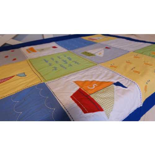 Handmade Vintage Style Color Block Boat & Sail Themed Quilt, Nautical Baby/Toddler Bedding, 100% Cotton, Baby Shower/Newborn Gift, Boy/ Girl