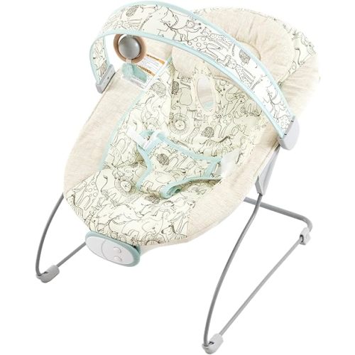 Baby Bouncer, Infants Bouncy Seat with Music and Vibrations,Portable Baby Rocker with Hanging Grasping Planet & Mirror for Newborns Indoor Outdoor Use 0-6 Months Up to 20 lbs
