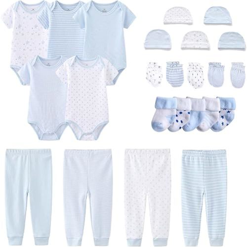 Newborn Layette Gift Set Bodysuits Pants for Baby Girl and Boy 24 Piece 100% Cotton Essentials and Accessories