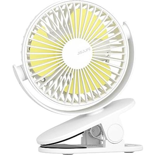 JISULIFE Clip on Baby Stroller Fan, 4000mAh Battery Operated Fan, Portable Personal Small Fan, Quiet & Narrow Slot Design, 4 Speeds, Max 14 Hrs, Ideal for Bed, Desk, Car Seat - Milky White