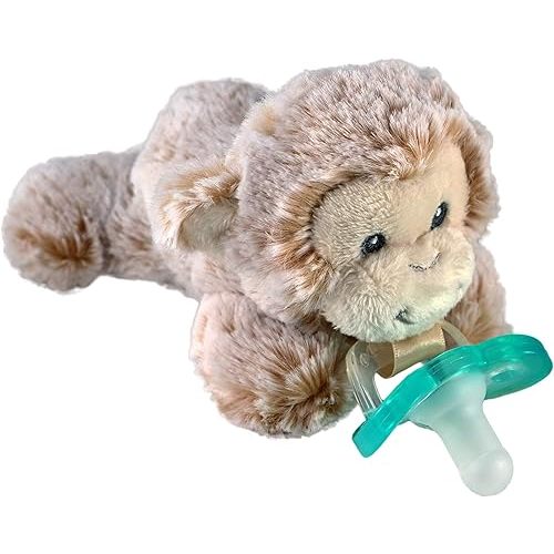 RaZbaby JollyPop Pacifier, Holder w/Detachable Baby Pacifier, Stuffed Animal RaZbuddy, All Ages 0M+, 100% Medical Grade USA Made Silicone Pacifier, Machine Washable, Textured & Easy to Hold – Monkey