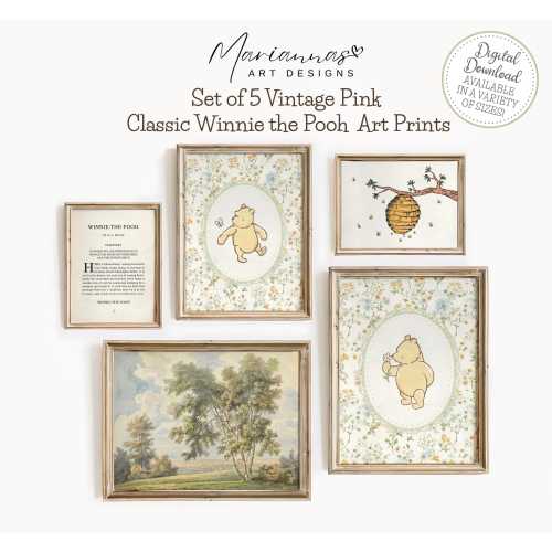 Winnie the Pooh Prints Classic Winnie the Pooh Print Gender Neutral Vintage Nursery Decor Baby Shower Gift Set of 5 Pooh PRINTABLE Wall Art