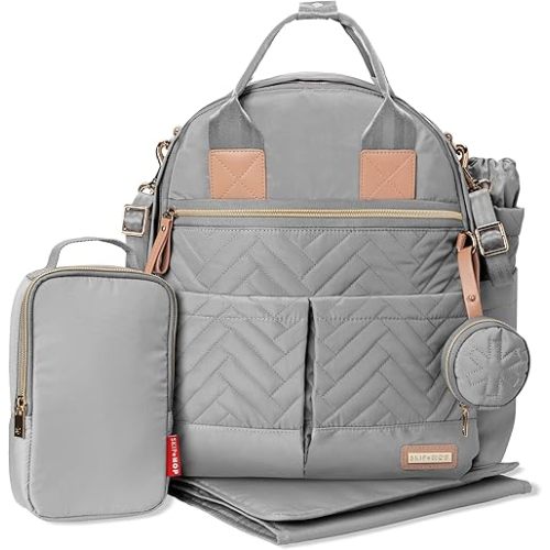 Skip Hop Diaper Bag Backpack: Suite 6-in-1 Diaper Backpack Set, Multi-Function Baby Travel Bag with Changing Pad, Stroller Straps, Bottle Bag and Pacifier Pocket, Dove Grey