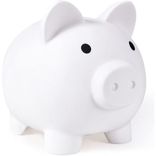 Large Piggy Bank, Unbreakable Plastic Money Bank, Coin Bank for Girls and Boys, Large Size Piggy Banks, Practical Gifts for Birthday, Easter, Christmas (White)