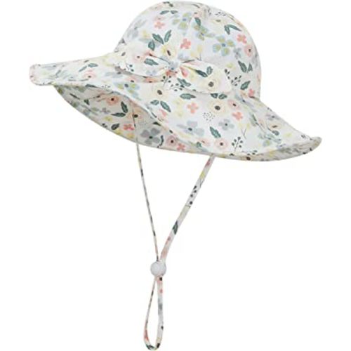 Baby Girl Sun Hat Summer Beach Hats with UPF 50+ Toddler Infant with Wide Brim Strap Outdoor Bucket Hat