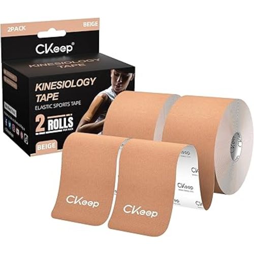 CKeep Uncut Kinesiology Tape(2 Rolls), Original Cotton Elastic Premium Athletic Tape,Latex Free Hypoallergenic, 2inch x 16ft, Beige