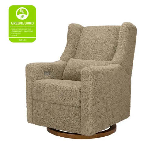Kiwi Glider Recliner w/ Electronic Control and USB - Latte Teddy Loop w/ Dark Wood Base