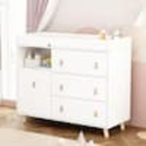FUFU&GAGA White Wood 4-Drawer, 44.9 in. W Wood Chest of Drawers Nursery Storage Organizer With Changing Table Open Shelf TCHT- AMKF180079-03FG