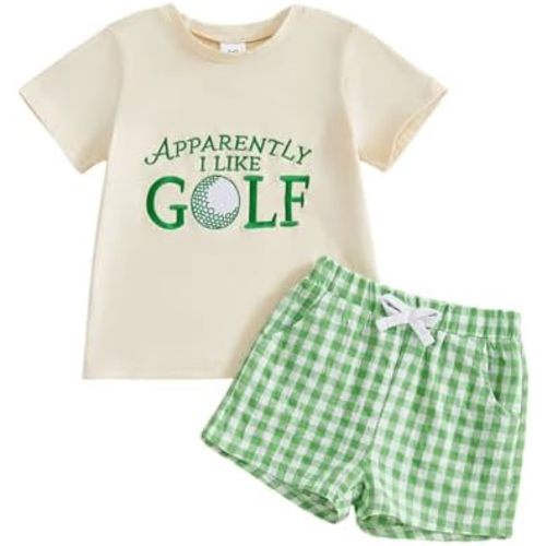 Toddler Baby Boy Golf Outfit Short Sleeve Funny Letter Print T Shirts + Shorts Set Infant Summer Clothes