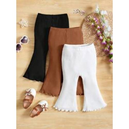 SHEIN Baby Girl 3pcs Lettuce Trim Flare Leg Pants