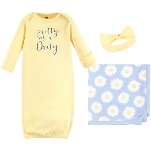 Hudson Baby Unisex Baby Gown, Swaddle Blanket and Cap or Headband, 0-6 Months