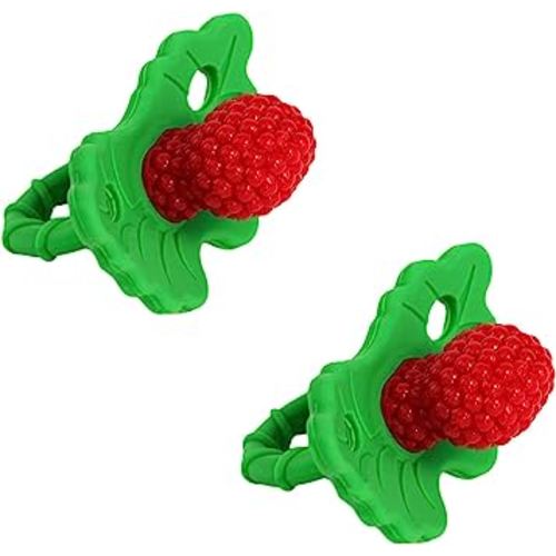 RaZbaby RaZberry Silicone Baby Teether Toy (2-Pack) - Berrybumps Soothe Babies Sore Gums - Infant Teething Toy - Hands Free Design - BPA Free - Easy-to-Hold Design - Teething Relief Pacifier Red