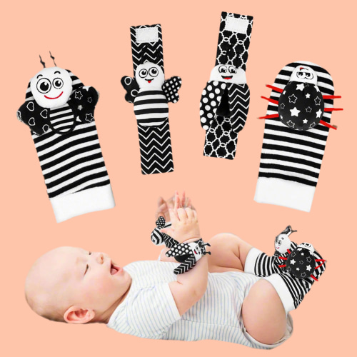 True Bub™ RattleFingers - Foot & Wrist Baby Rattles Toys Contrast Sensory