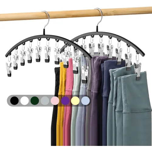 Legging Organizer for Closet, Metal Yoga Pants Hangers 2 Pack w/10 Clips Holds 20 Leggings, Space Saving Hanging Closet Organizer w/Rubber Coated Closet Organizers and Storage, Black