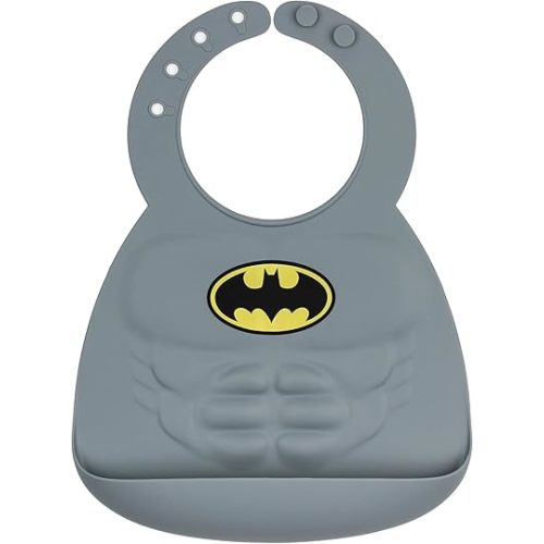 Bumkins Silicone Toddler Bib, DC Comics Baby, Waterproof, Wipe Clean, Stain and Odor Resistant, 6-24 Months, Batman, 8.5 x 1.5 x 7"