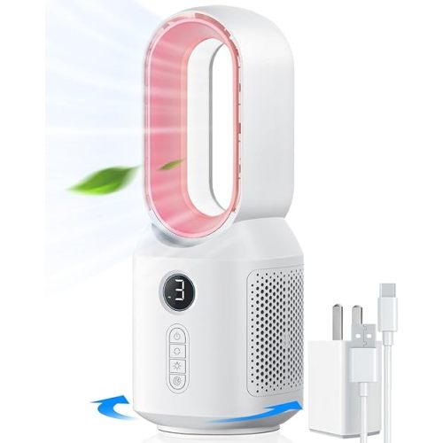 let'me Desk Fan, 106° Oscillating Fan for Indoors,Bladeless Fan with 3 Speeds, Small Office Fan with LED Light, 13 Inch Personal Small Fan for Bedroom Home Office Desktop Pink