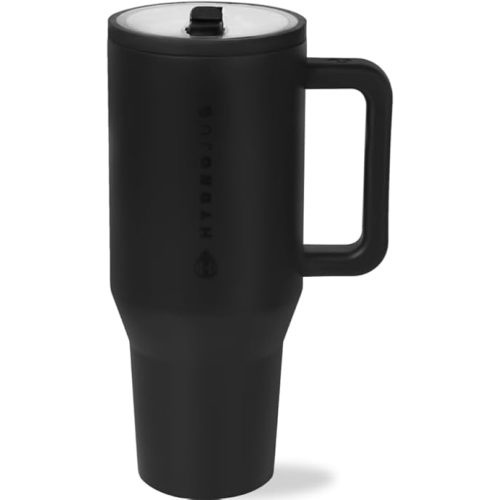HydroJug Traveler - 32 oz Water Bottle with Handle & Flip Straw - Fits in Cup Holder, Leak Resistant Tumbler-Reusable Insulated Stainless Steel & Rubber Base - Gifts for Women & Men, Black