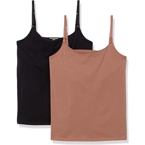 Amazon Essentials Women's Maternity Nursing Friendly Camisole with Adjustable Straps and Built-in Shelf Bra, Pack of 2