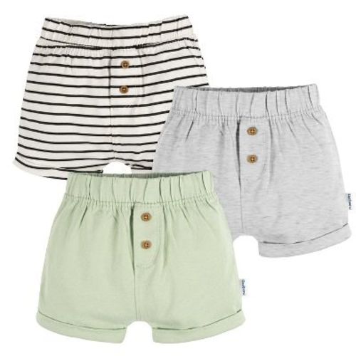 Gerber Neutral Baby Knit Shorts - Green/light Grey Heather/stripe - 6-9 Months - 3-pack
