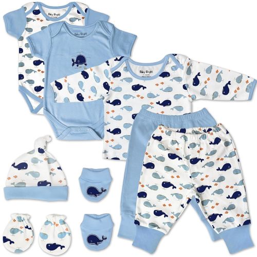 Baby Bright 8 Piece Layette Set for Baby Boys | Made of Soft Cotton for 0-3 Months, Blue Whale