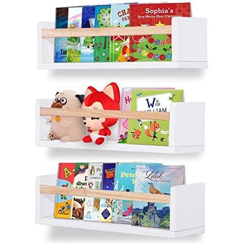 White Nursery Floating Wall Shelf Nursery Décor Wall Book Shelves for Bedroom Organizer or Kitchen Spice Rack Wall Mount Books Photo Picture Display Ledges 16 Inch a Set of 3