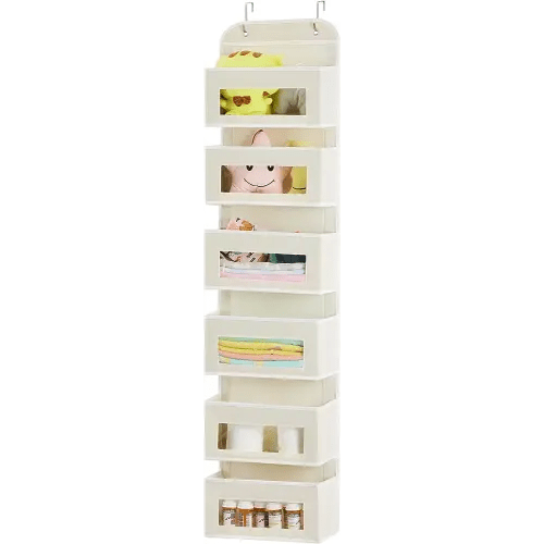 YOUDENOVA Over Door Organizer, 6-Shelf Nursery Hanging Organizers for Baby Essential, Closet Door Organizer, Beige