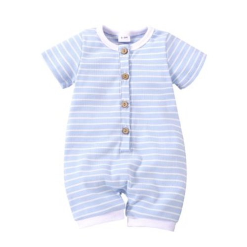AOMPMSDX Boys Bodysuits Kids Baby Girls Boys Shorts Sleeves Stripe Ribbed Romper Bodysuit Jumpsuit Suit Blue 3 Months-6 Months