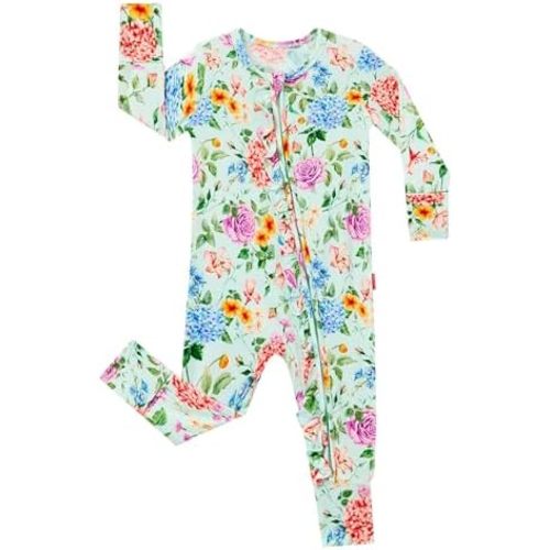 Bamboo Viscose Baby Girl Footless Pajamas Ruffled Baby Sleepers with 2 Way Zipper