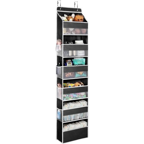 Univivi Door Hanging Organizer Nursery Closet Cabinet Baby Storage with 6 Large Compartments and 8 Side Pockets for Cosmetics, Toys and Sundries (Black)