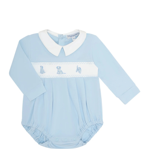Blue Puppy Love Embroidery Bubble LS