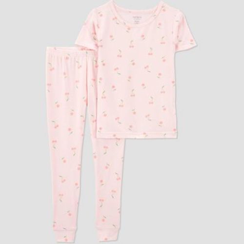 Carter's Just One You®️ Toddler Girls' 2pc Fruit Comfy Soft Snug Fit Pajama Set - Pink 12M: Cherries Pattern, Jersey Fabric