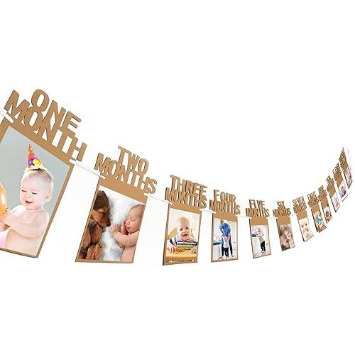 Bememo 1st Birthday Baby Photo Banner for Newborn 12 Month Photo Prop Monthly Milestone Bunting Garland First Birthday Party Decoration