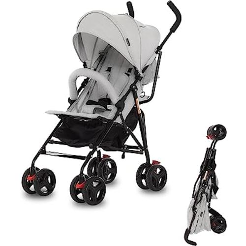 Dream On Me Vista Moonwalk Baby Stroller in Light Gray, Lightweight Infant Stroller with Compact Fold, Multi-Position Recline Umbrella Stroller with Canopy, Extra Large Storage and Cup Holder