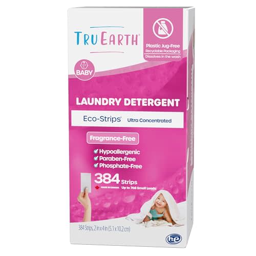 Tru Earth Hypoallergenic Baby Laundry Detergent Sheets/Strips for Sensitive Skin, 384 Count, Up to 768 Loads: Fragrance Free Baby Detergent Laundry Newborn, Children
