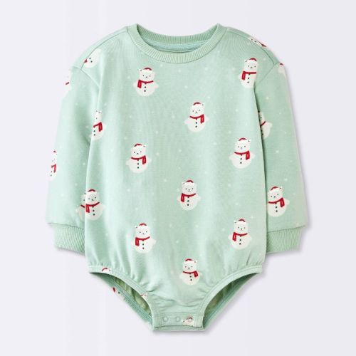Baby Christmas Holiday Snowman Sweatshirt Romper - Cloud Island™ Mint Green