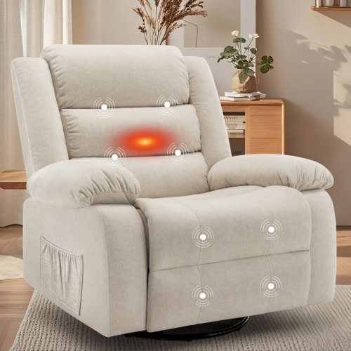 Ebern Designs Recliner Chair With Heat And Massage,Oversized Recliner, 360°Swivel Manual Recliners For Living Room, Rocker Recliner With Side Pockets | Wayfair