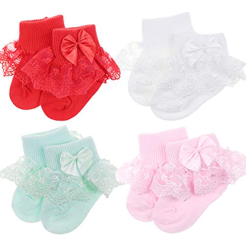 BQUBO Baby Girls Socks Eyelet Ruffle Lace Sock Baby Socks Newborn/Infant/Toddlers/Kids Frilly Summer Thin Dress Sock