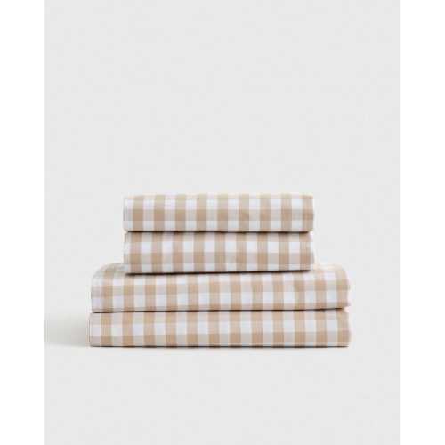 Classic Organic Percale Sheet Set in Cafe Gingham