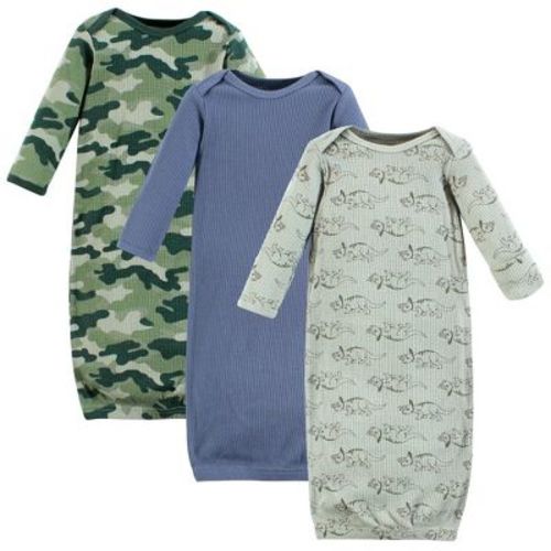 Hudson Baby Infant Boy Thermal Gown 3pk, Sage Dinosaur, 0-6 Months