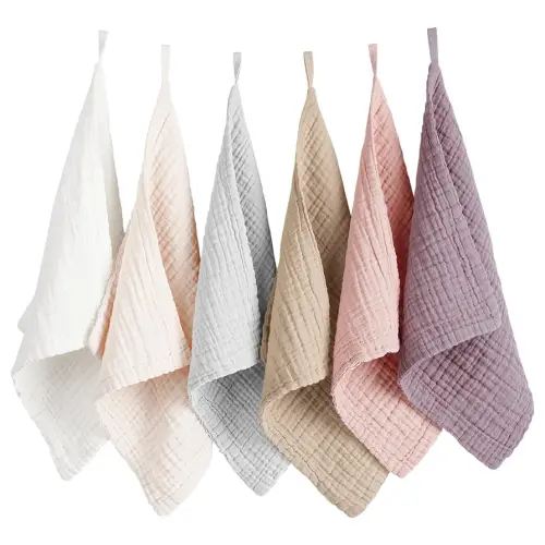 Konssy 6 Pack Baby Muslin Washcloths for Unisex 100% Cotton Wash Cloth Set for Baby Face Body Comfy and Soft for Newborn Infants Kids Girls and Boys