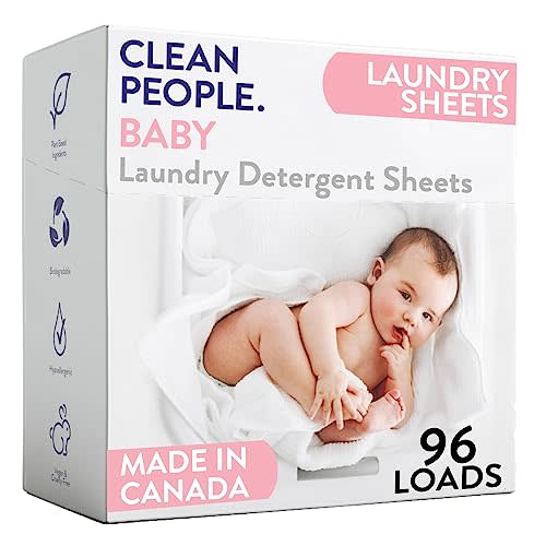 The Clean People Unscented Baby Laundry Detergent Sheets - Hypoallergenic - Ultra Concentrated, Recyclable Packaging, Fights Stains & Odors on Baby Clothes & Bedding - Fragrance Free, 96 Pack